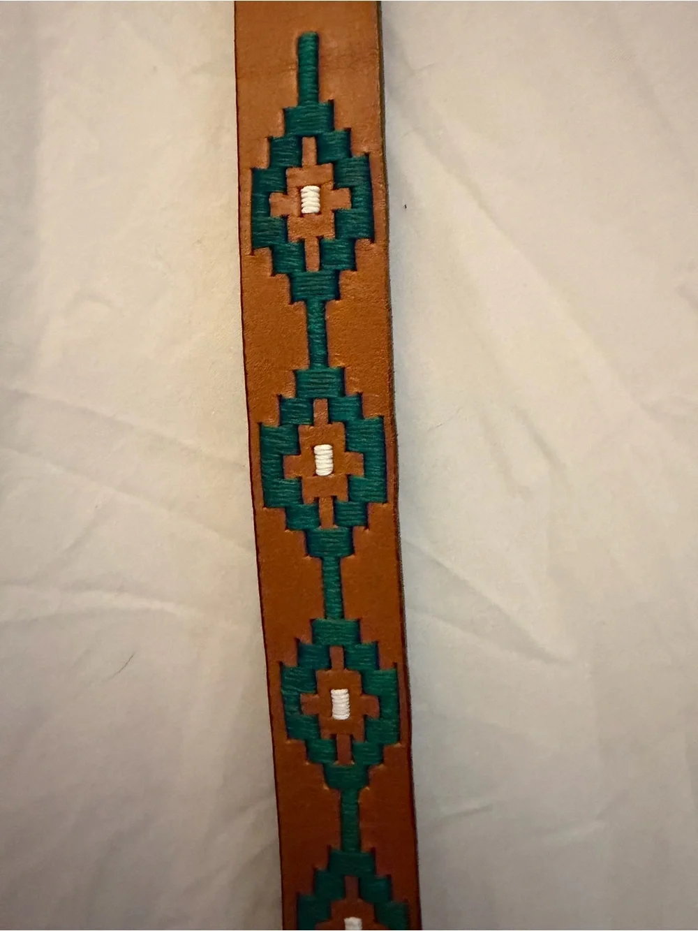 38 Zilker Men’s Polo Gaucho Brown Leather Embroidered Belt with Teal Accents